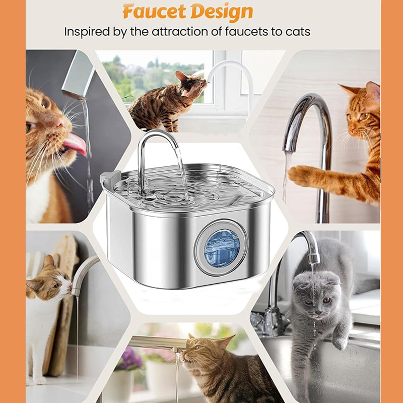 Stainless Steel Cat Water Fountain 108oz, Quiet Filtered Flow