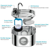 Stainless Steel Cat Water Fountain 108oz, Quiet Filtered Flow